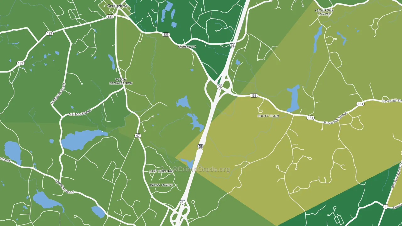 East Boxford, MA Map of Burglary Rates