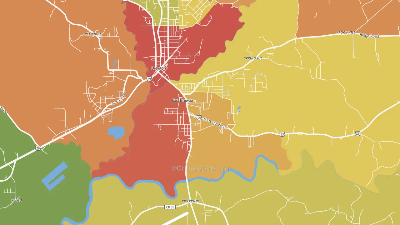 East Brewton, AL Map of Burglary Rates