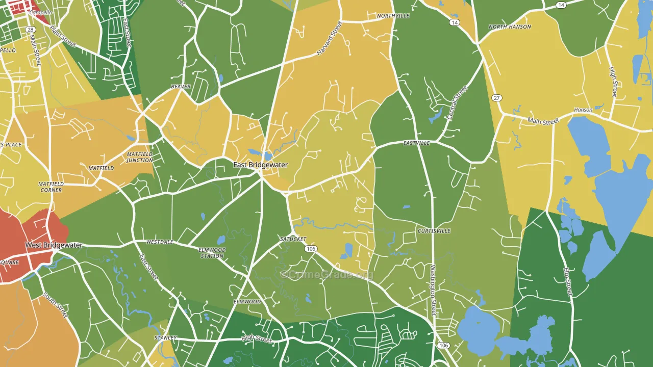 East Bridgewater, MA Map of Burglary Rates