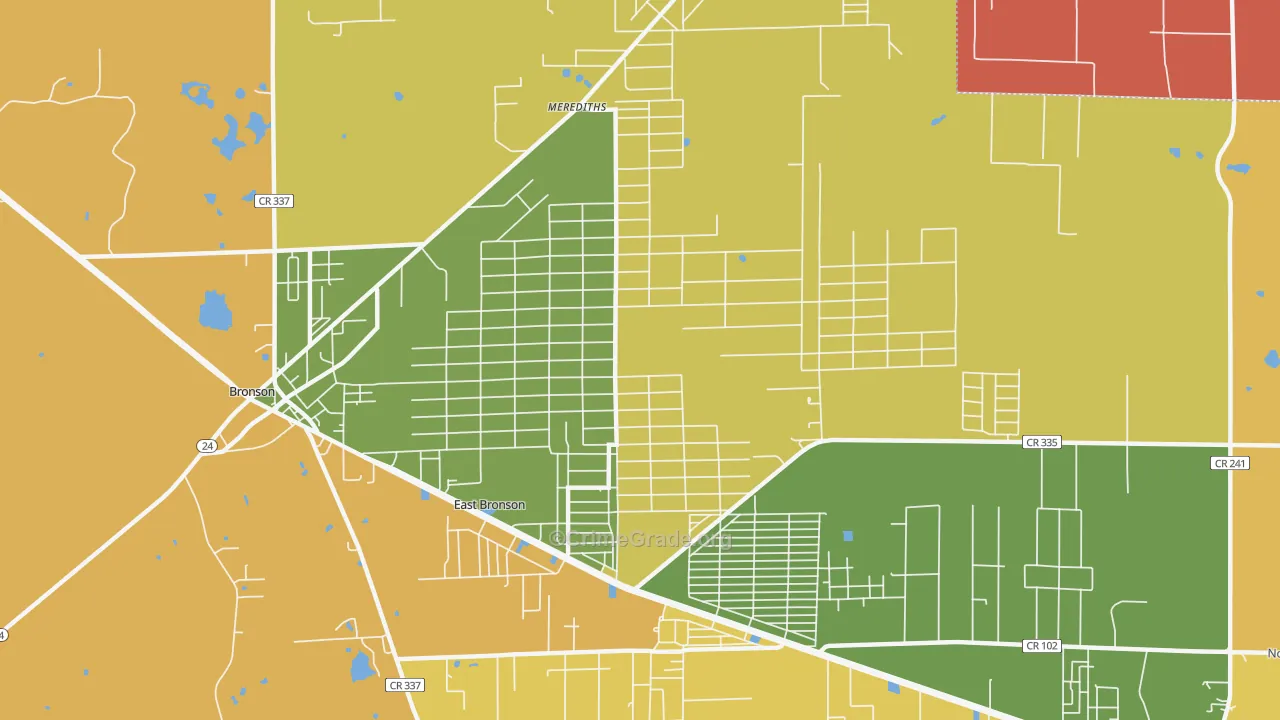 East Bronson, FL Map of Burglary Rates