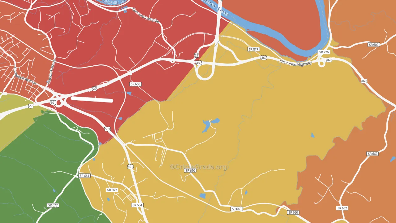 East Brook, VA Map of Burglary Rates