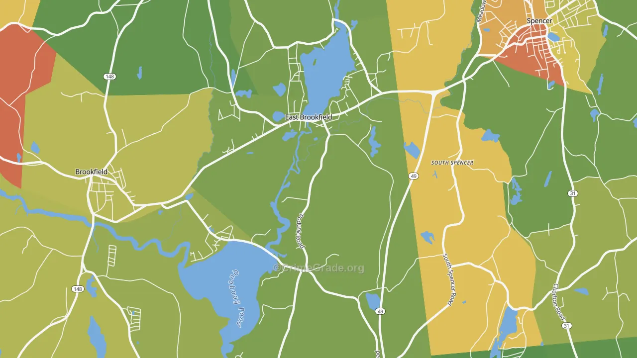East Brookfield, MA Map of Burglary Rates