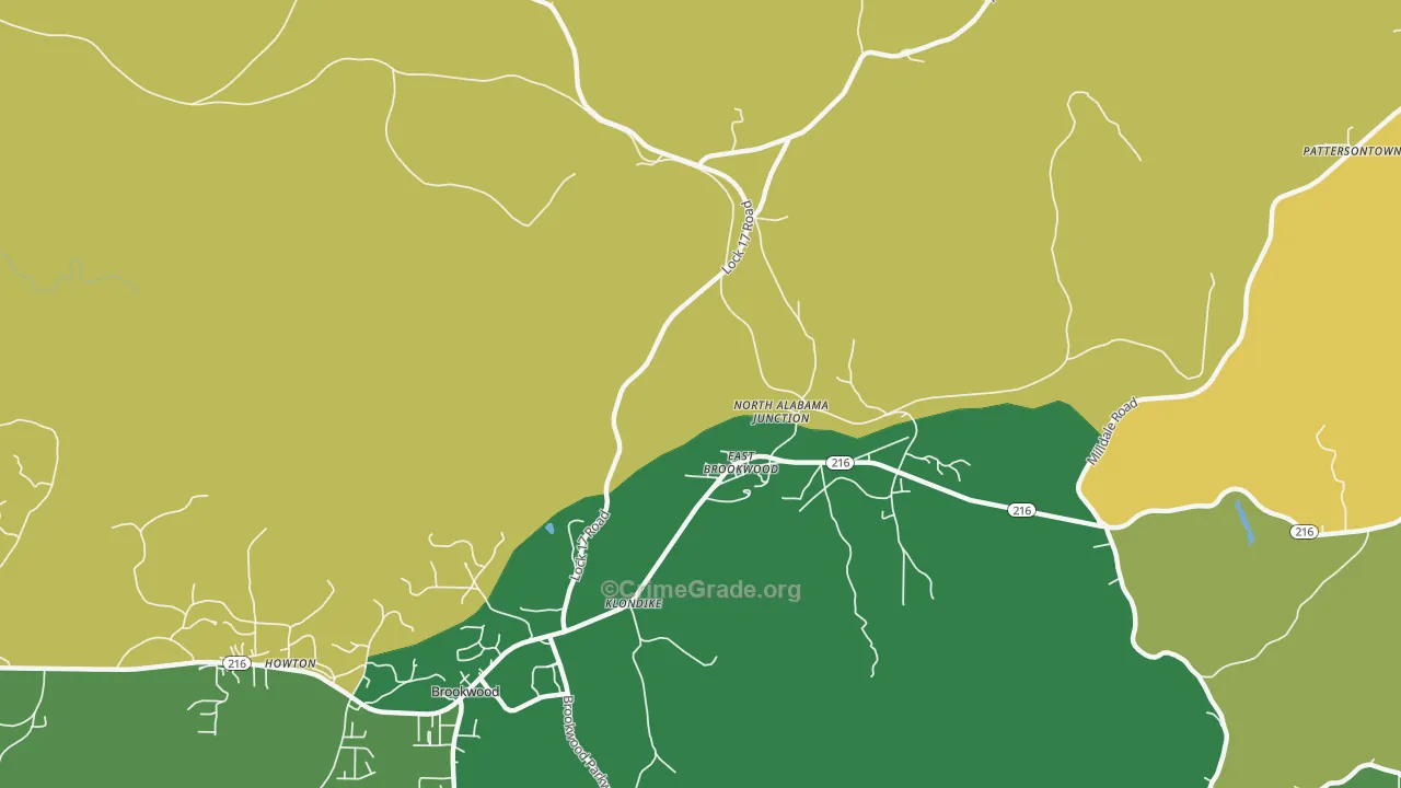 East Brookwood, AL Map of Burglary Rates