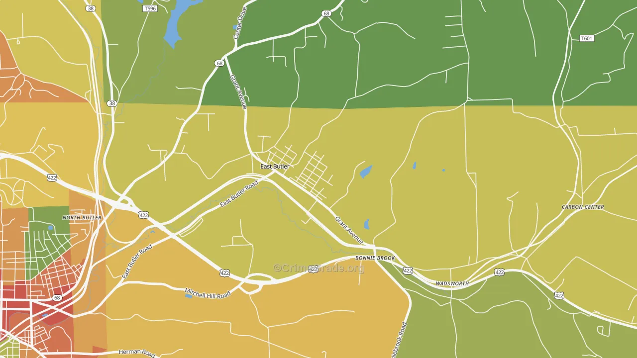 East Butler, PA Map of Burglary Rates