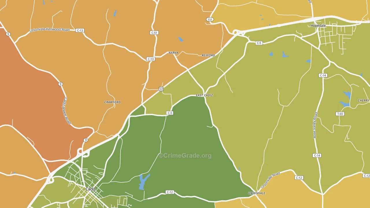 East Cadiz, OH Map of Burglary Rates