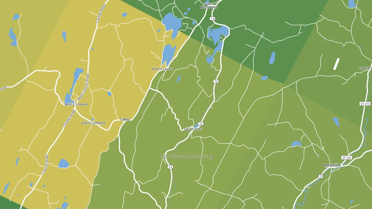 East Calais, VT Map of Burglary Rates