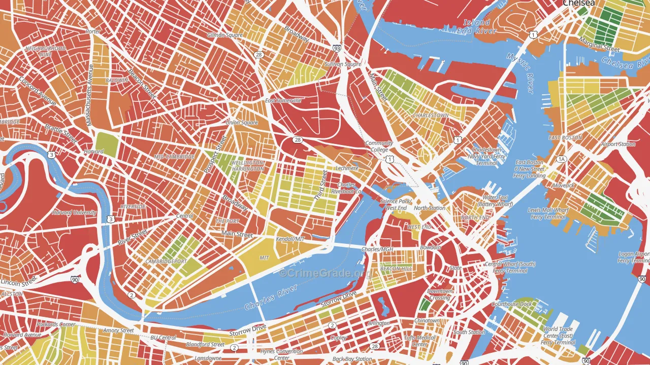 East Cambridge, Cambridge, MA Map of Burglary Rates