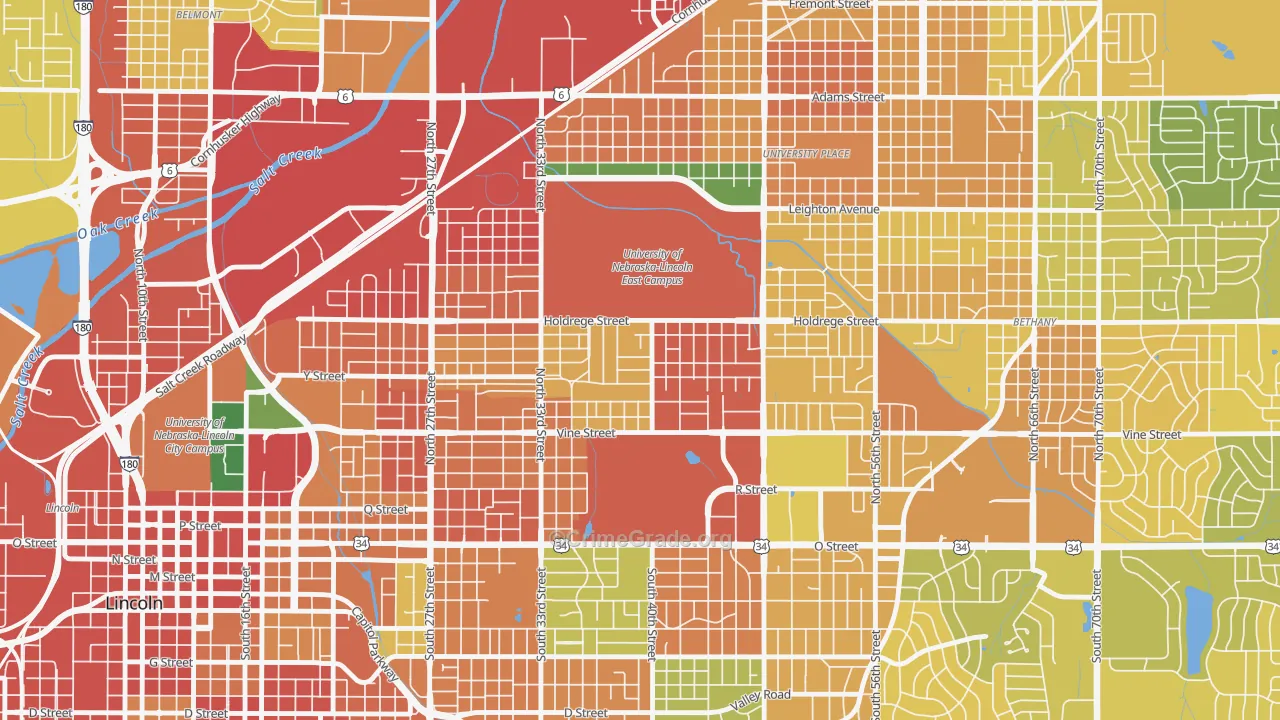 East Campus, Lincoln, NE Map of Burglary Rates