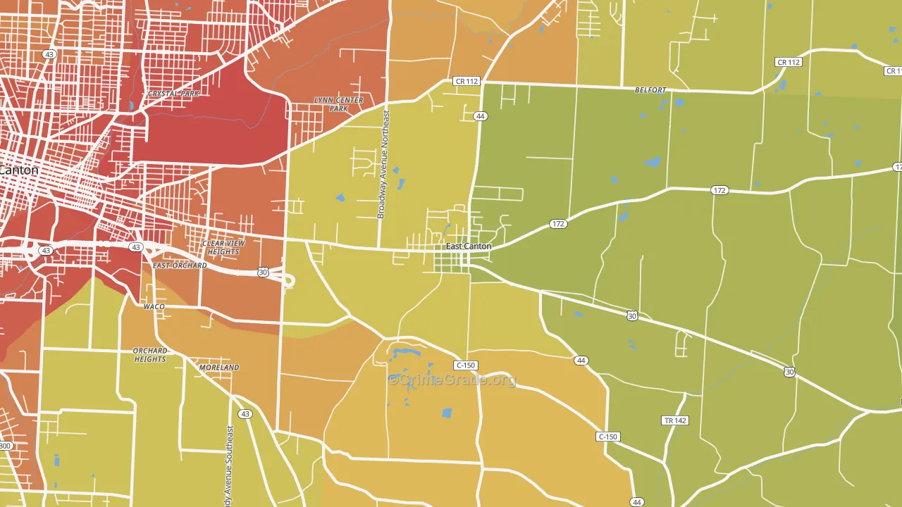 East Canton, OH Map of Burglary Rates