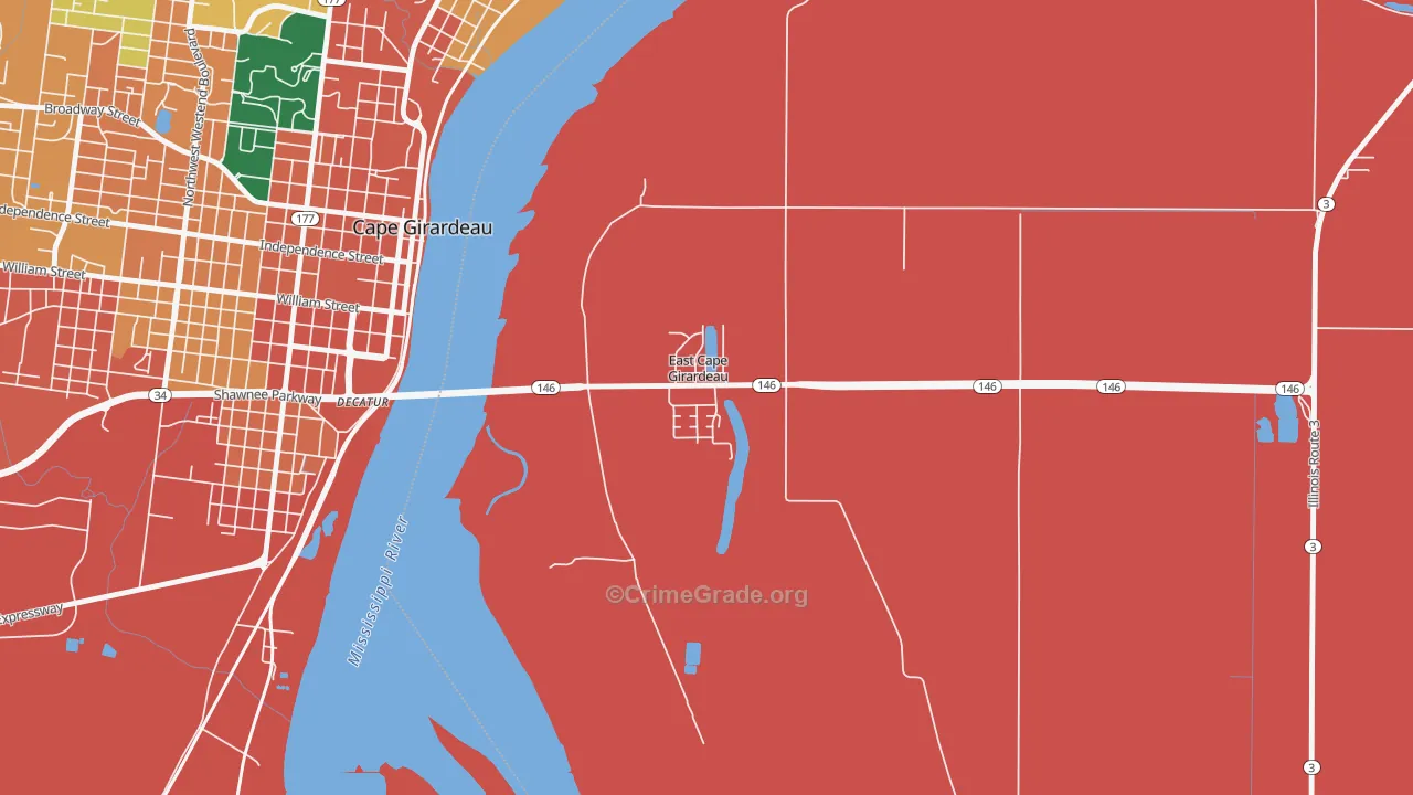 East Cape Girardeau, IL Map of Burglary Rates