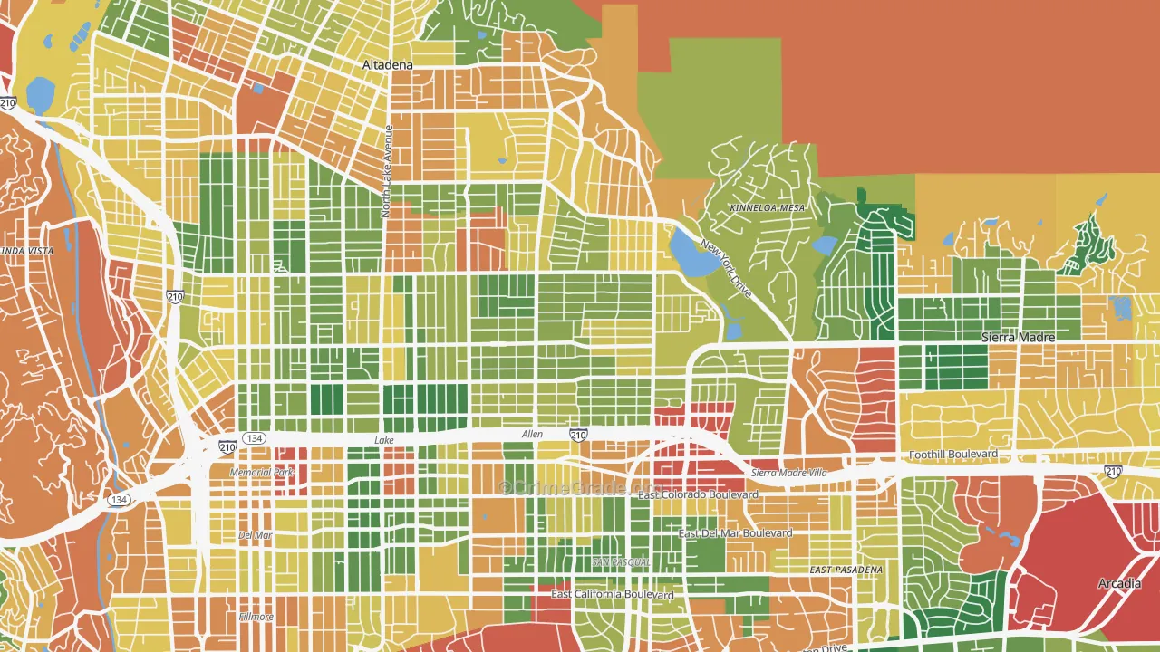East Central, Pasadena, CA Map of Burglary Rates
