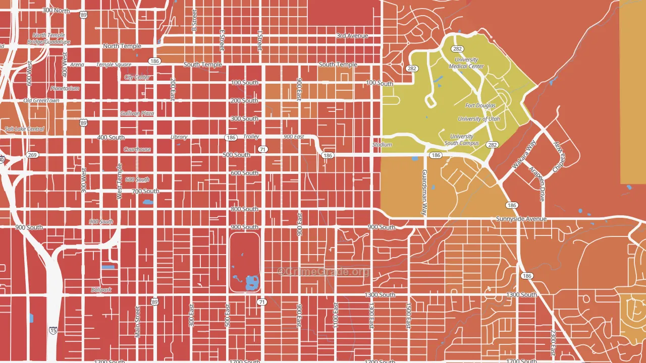 East Central, Salt Lake City, UT Map of Burglary Rates