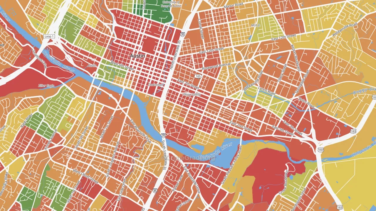 East Cesar Chavez, Austin, TX Map of Burglary Rates