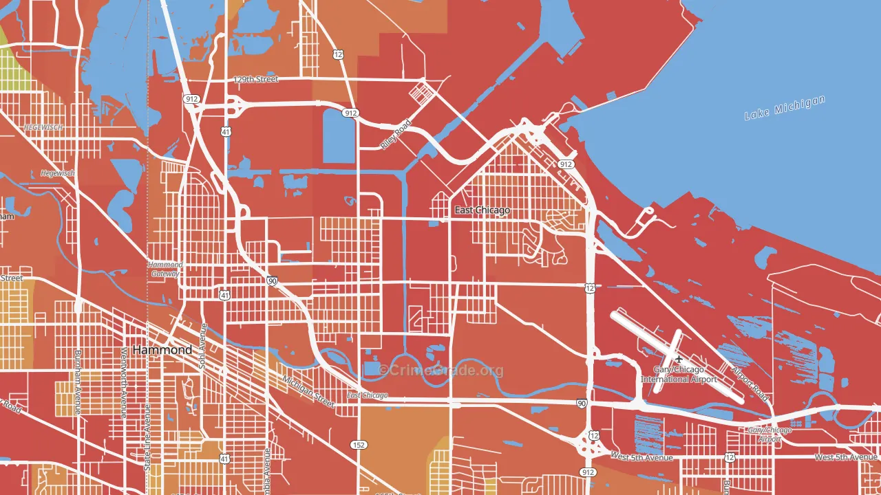 East Chicago, IN Map of Burglary Rates