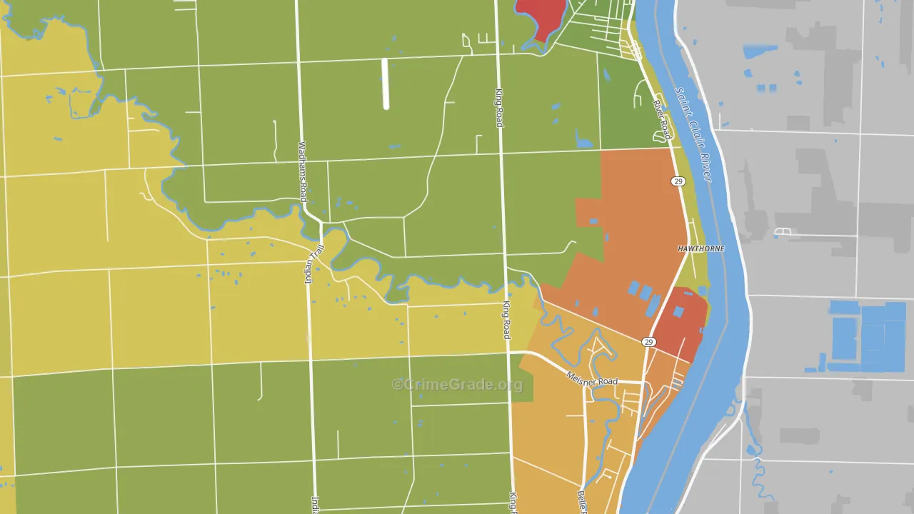 East China, MI Map of Burglary Rates