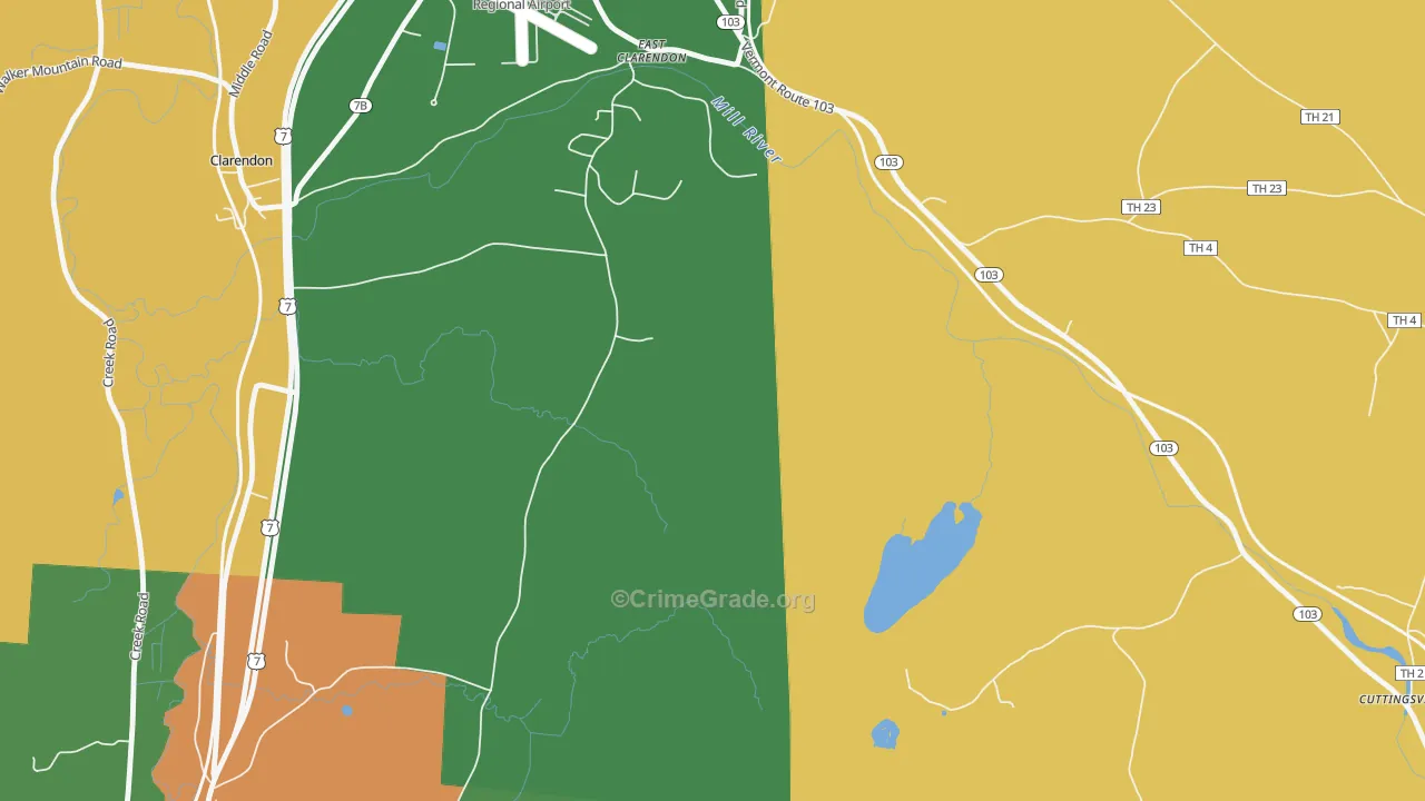 East Clarendon, VT Map of Burglary Rates
