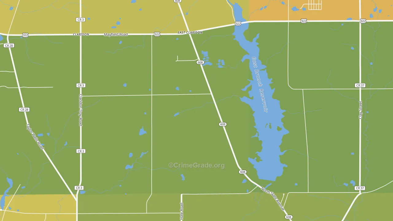 East Claridon, OH Map of Burglary Rates