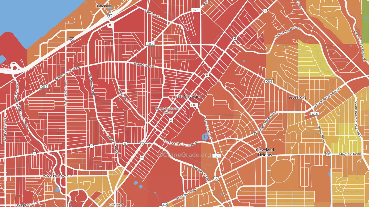 East Cleveland, OH Map of Burglary Rates