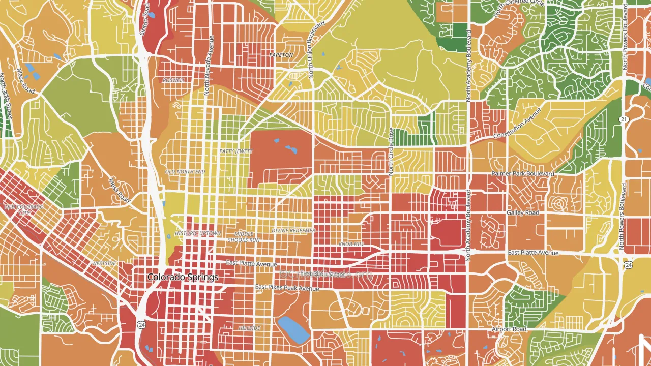 East Colorado Springs, Colorado Springs, CO Map of Burglary Rates
