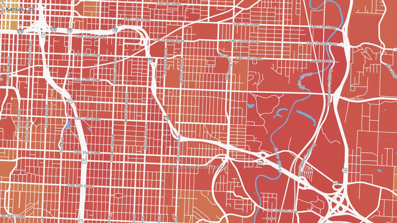 East Community Team South, Kansas City, MO Map of Burglary Rates