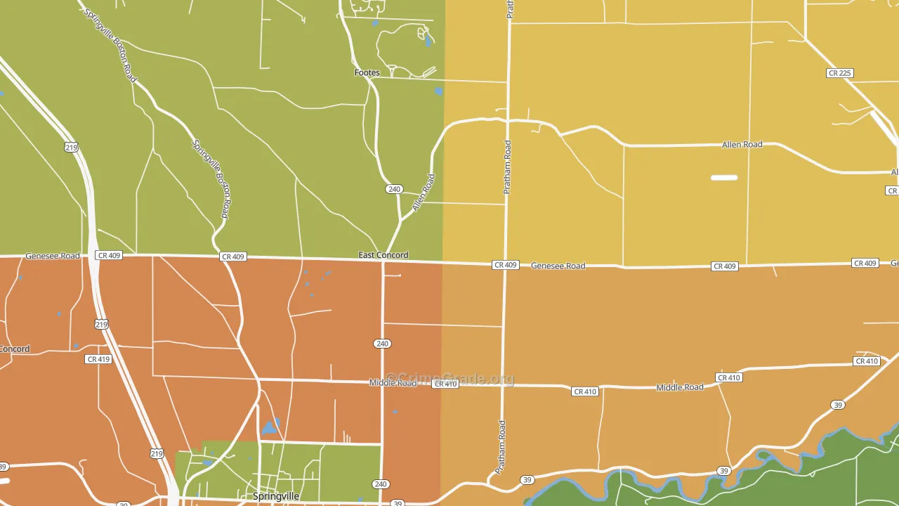 East Concord, NY Map of Burglary Rates