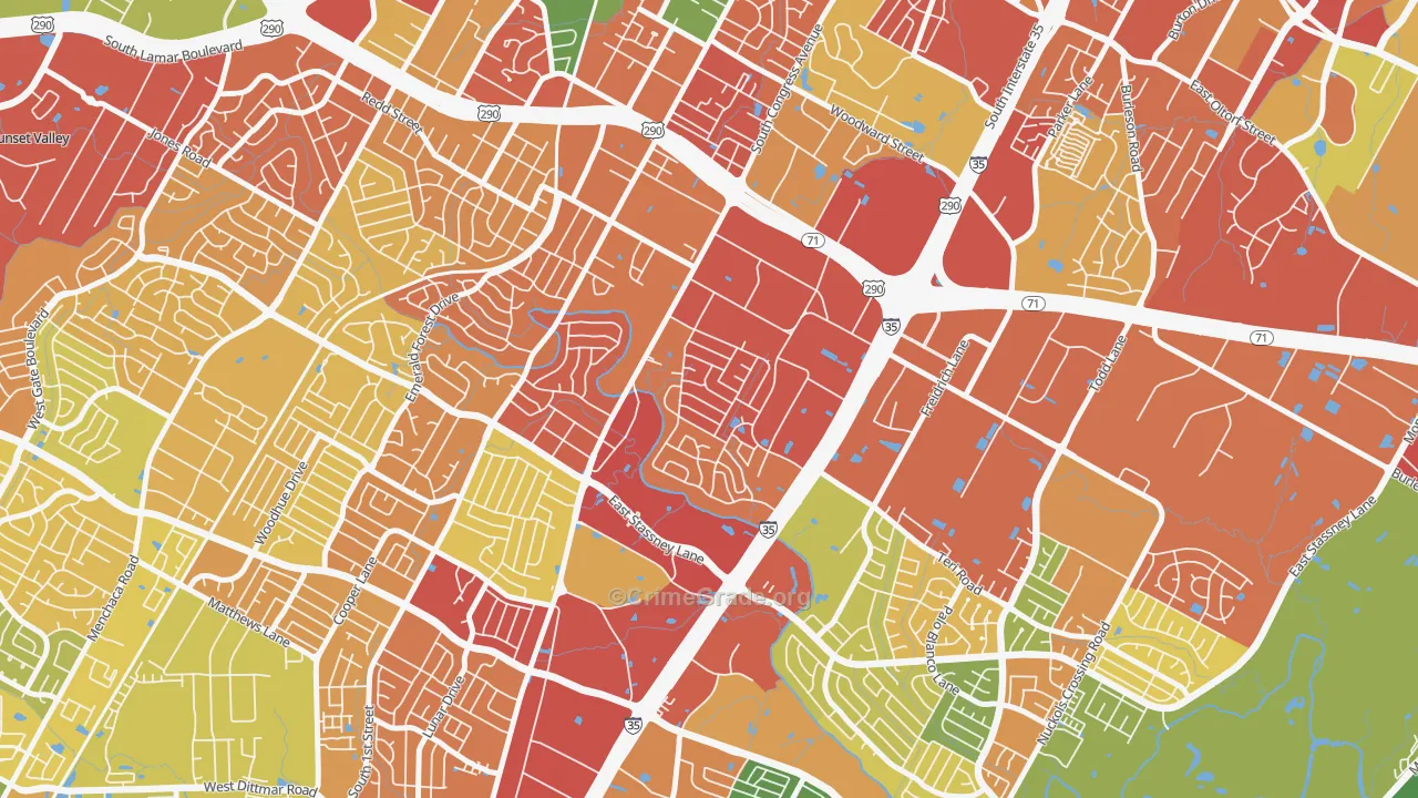 East Congress, Austin, TX Map of Burglary Rates