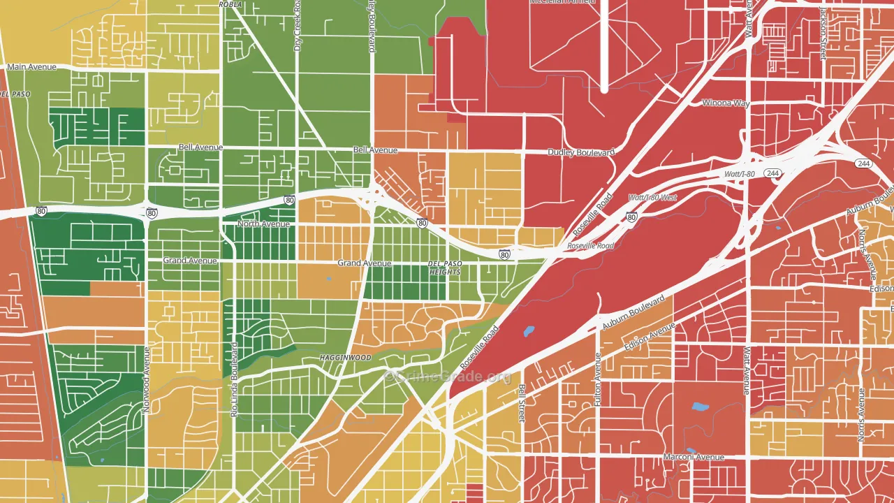 East del Paso Heights, Sacramento, CA Map of Burglary Rates