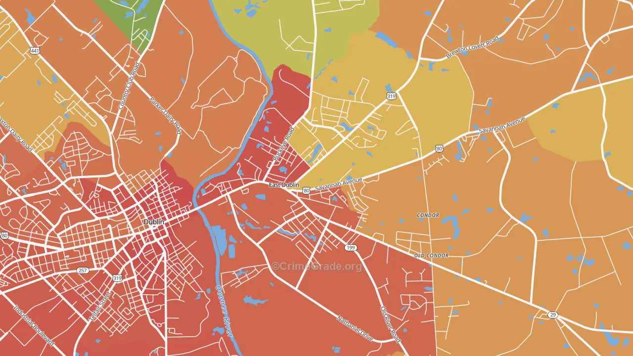 East Dublin, GA Map of Burglary Rates