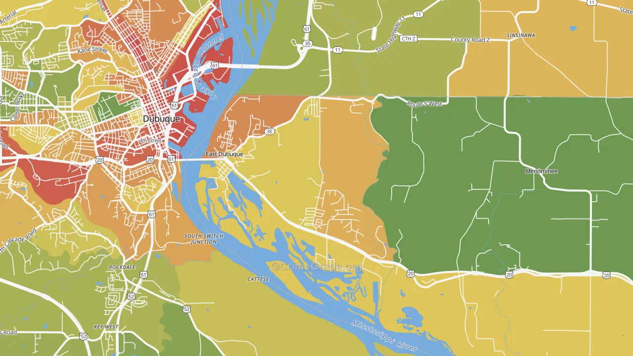East Dubuque, IL Map of Burglary Rates