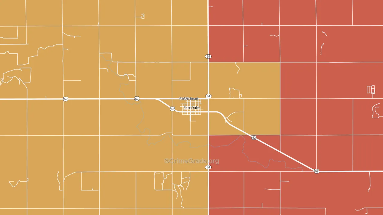 East Duke, OK Map of Burglary Rates