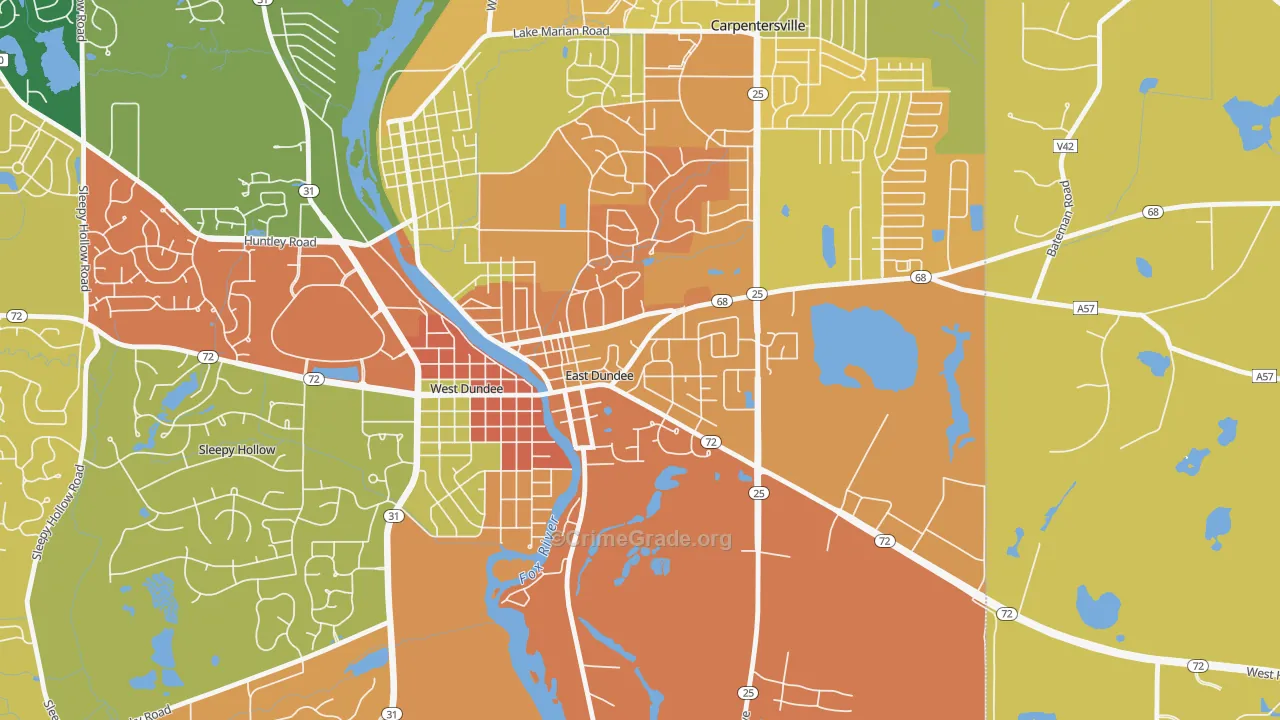 East Dundee, IL Map of Burglary Rates