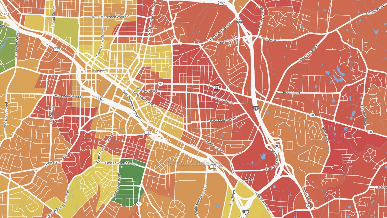 East Durham, Durham, NC Map of Burglary Rates
