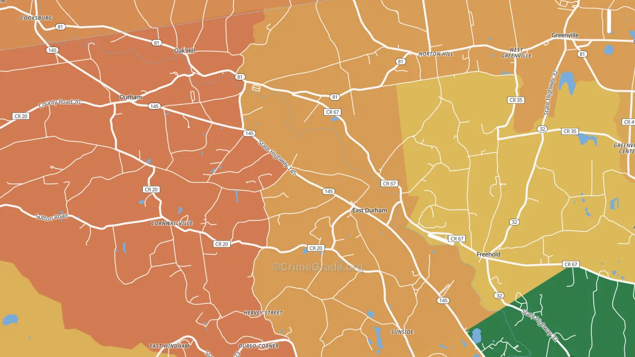 East Durham, NY Map of Burglary Rates