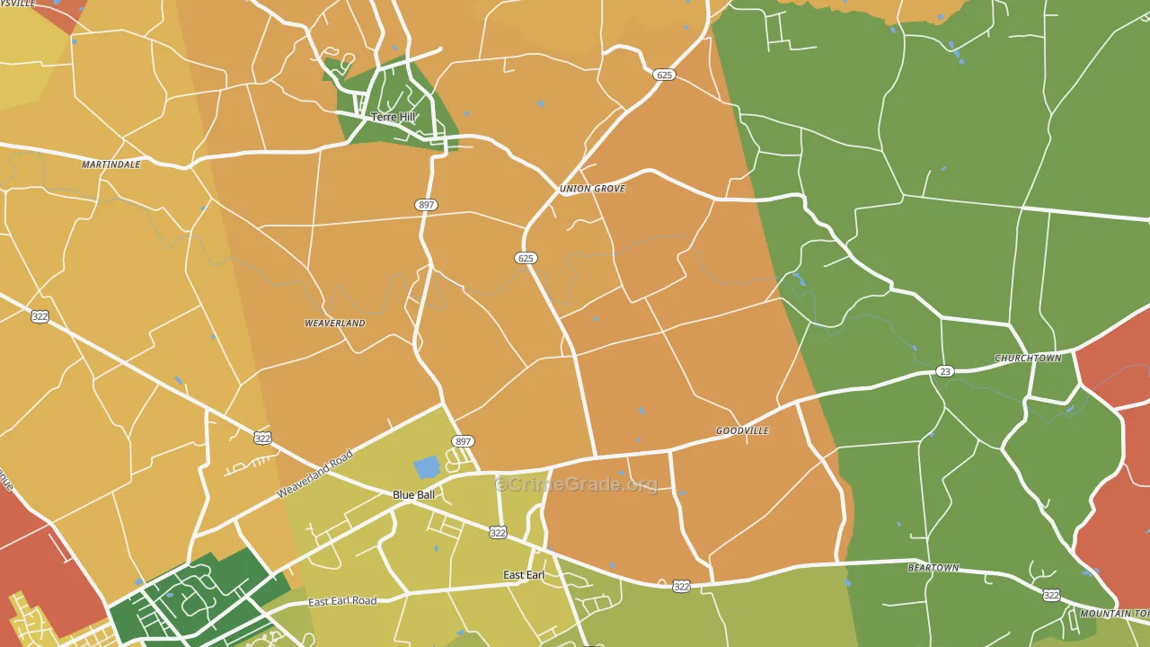 East Earl, PA Map of Burglary Rates