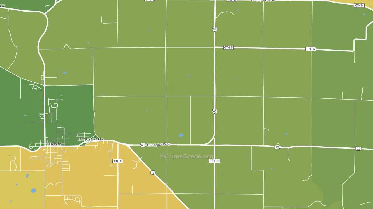 East Ellsworth, WI Map of Burglary Rates