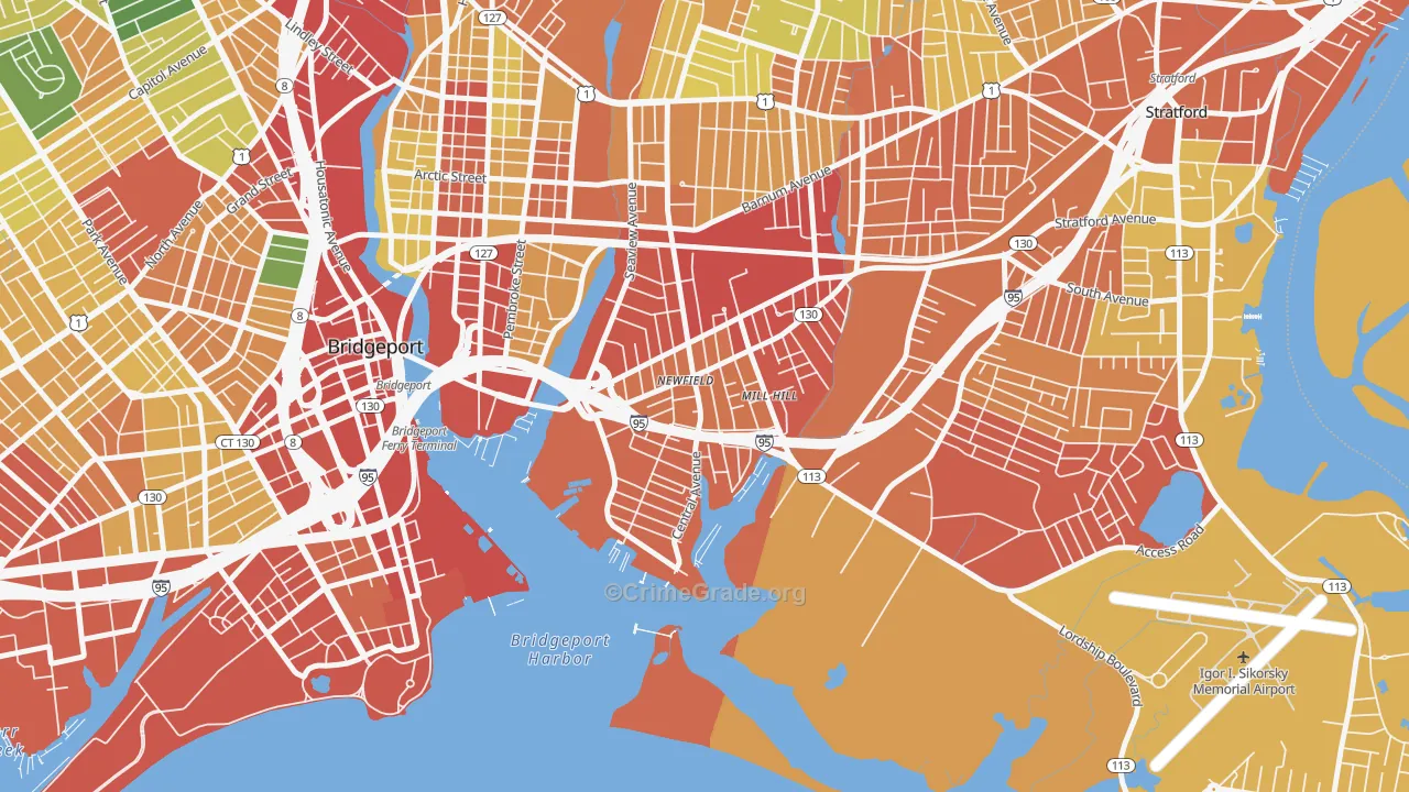 East End, Bridgeport, CT Map of Burglary Rates