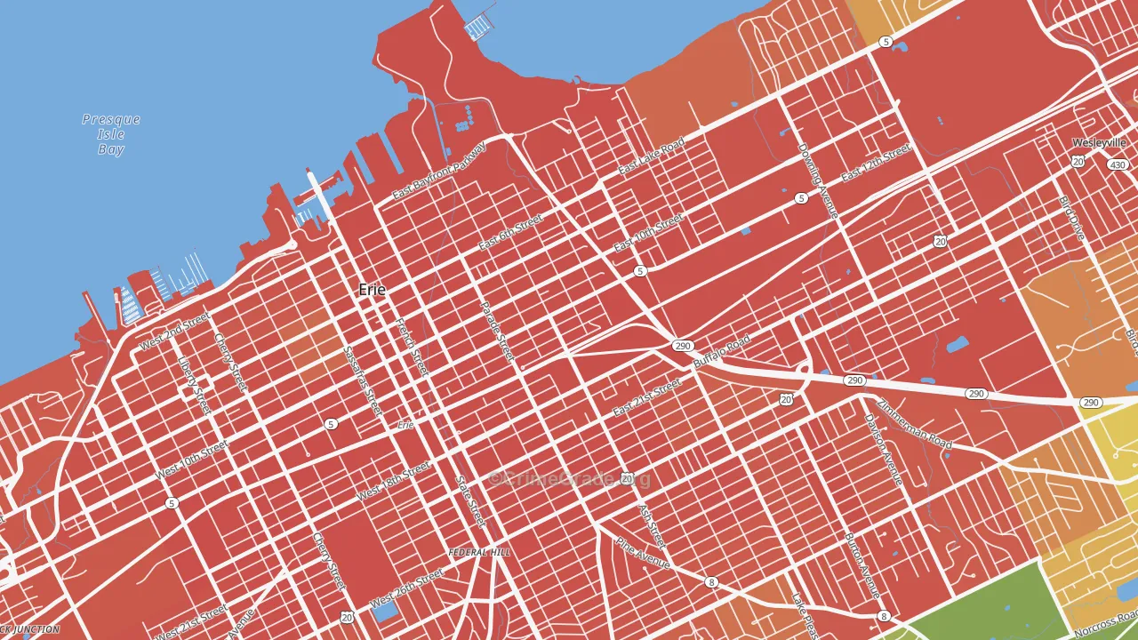 East Erie, Erie, PA Map of Burglary Rates