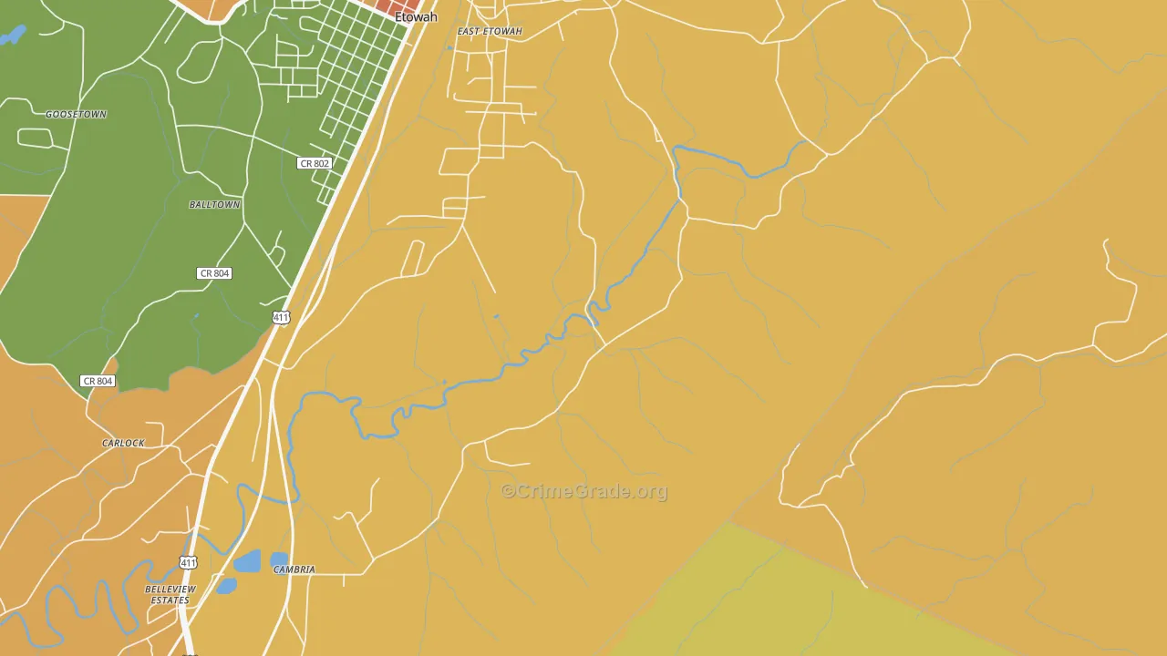 East Etowah, TN Map of Burglary Rates