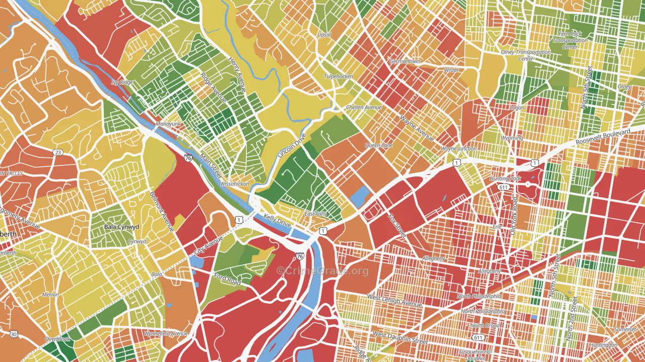 East Falls, Philadelphia, PA Map of Burglary Rates
