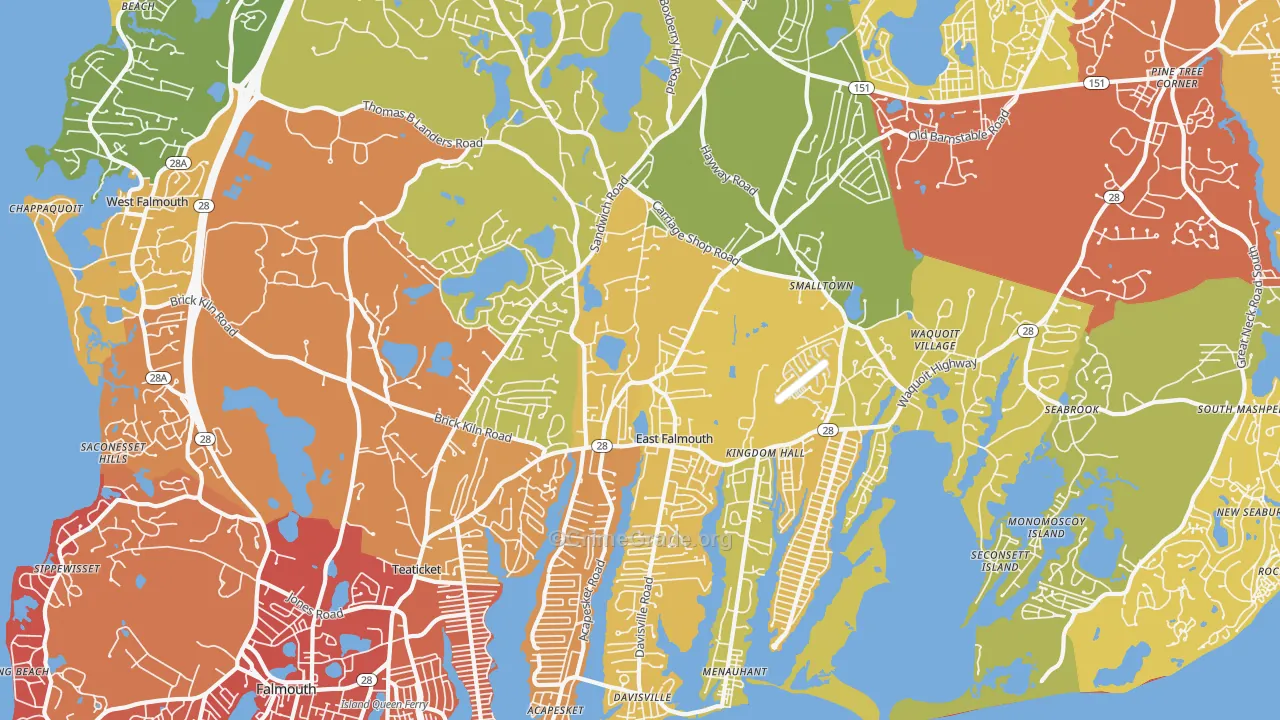 East Falmouth, MA Map of Burglary Rates