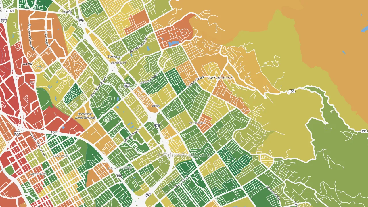 East Foothills, San Jose, CA Map of Burglary Rates