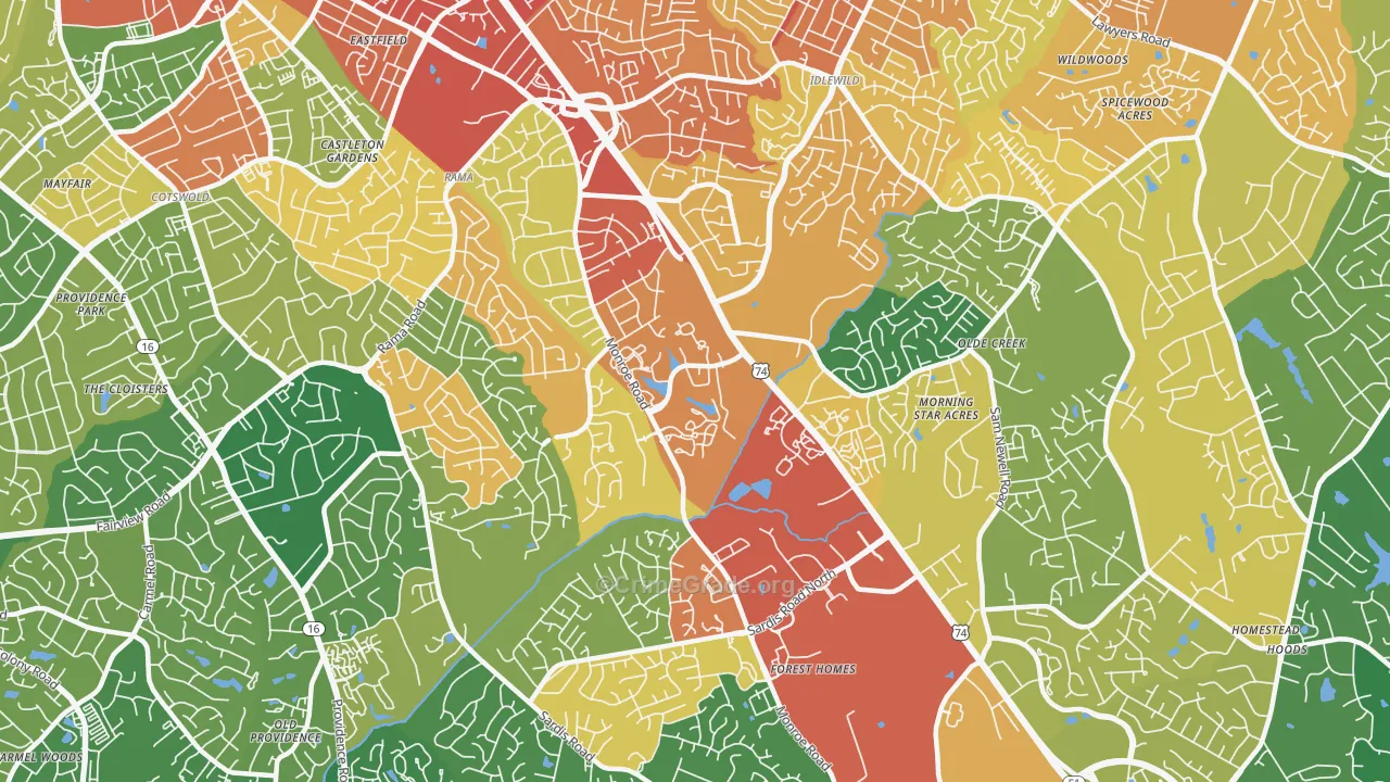 East Forest, Charlotte, NC Map of Burglary Rates
