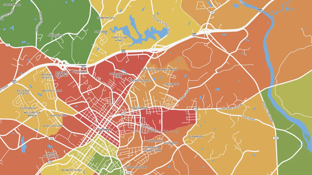 East Gaffney, SC Map of Burglary Rates