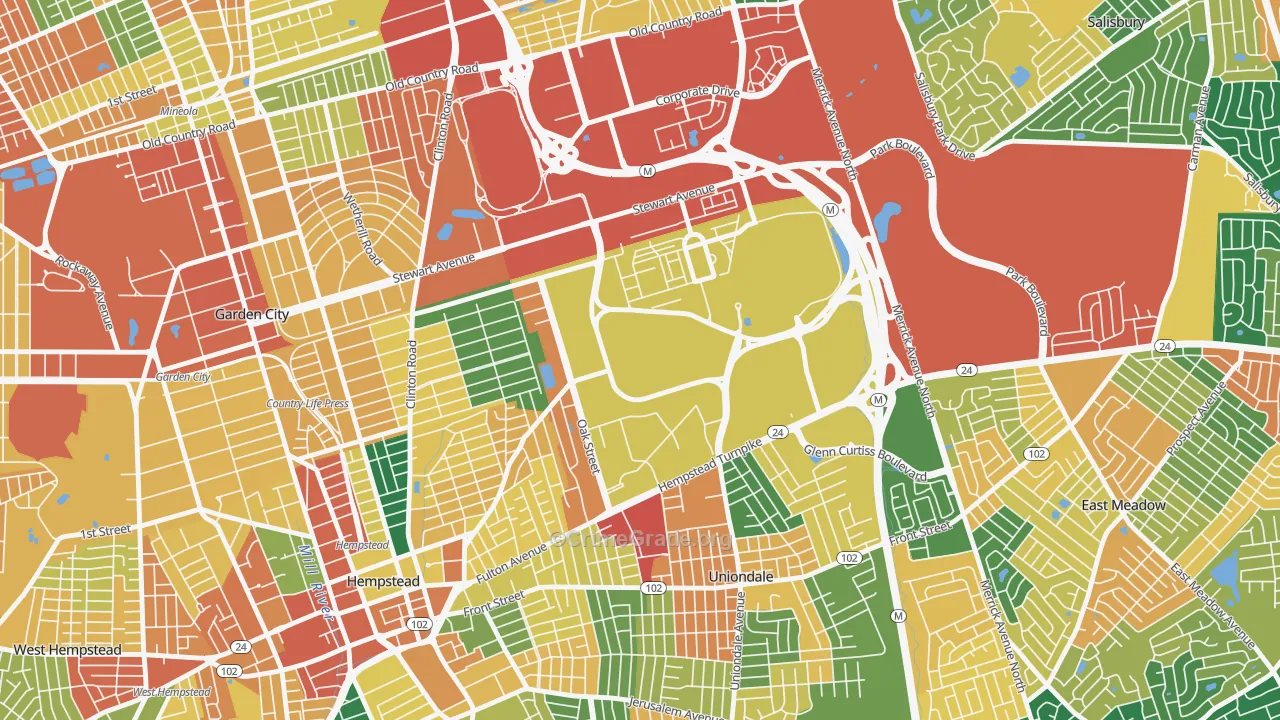 East Garden City, NY Map of Burglary Rates