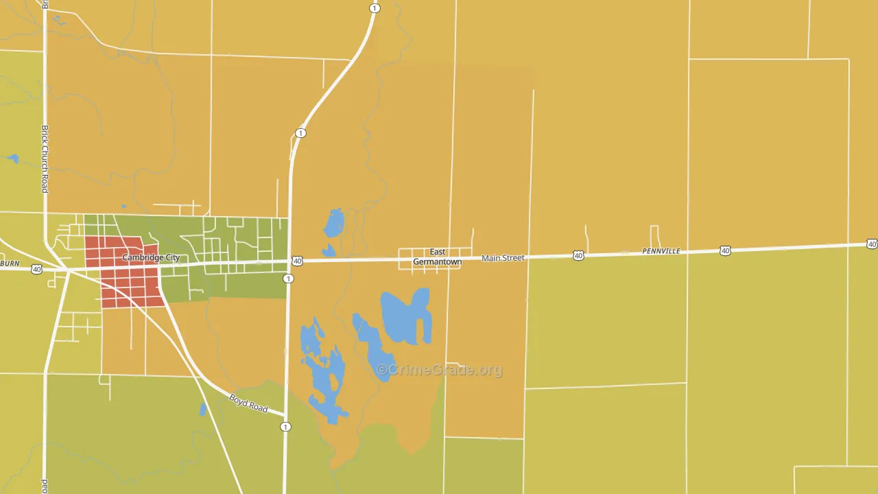 East Germantown, IN Map of Burglary Rates
