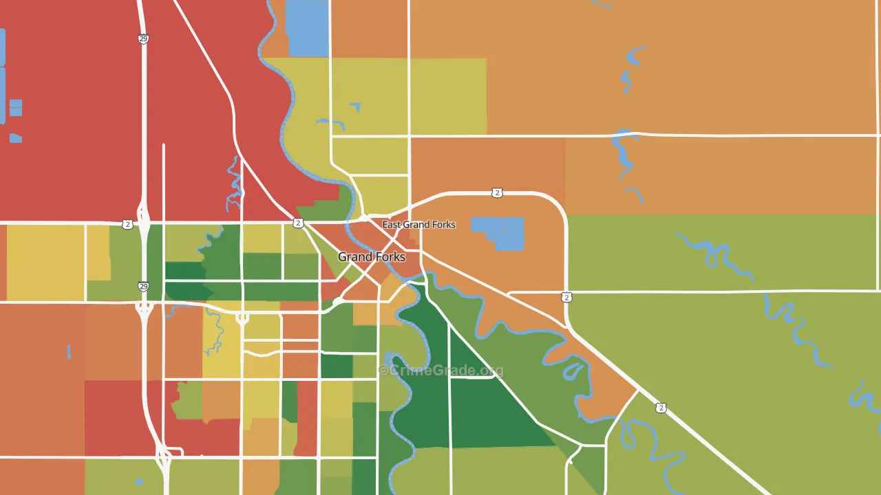 East Grand Forks, MN Map of Burglary Rates