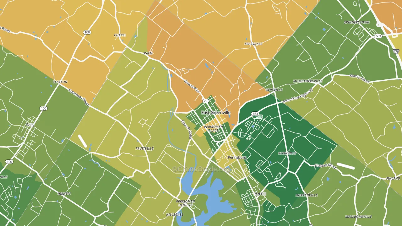 East Greenville, PA Map of Burglary Rates