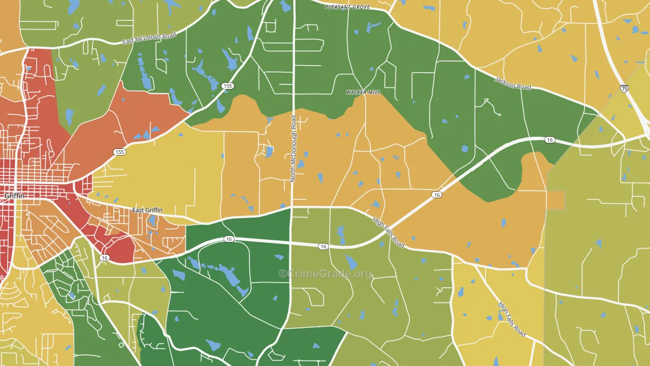 East Griffin, GA Map of Burglary Rates