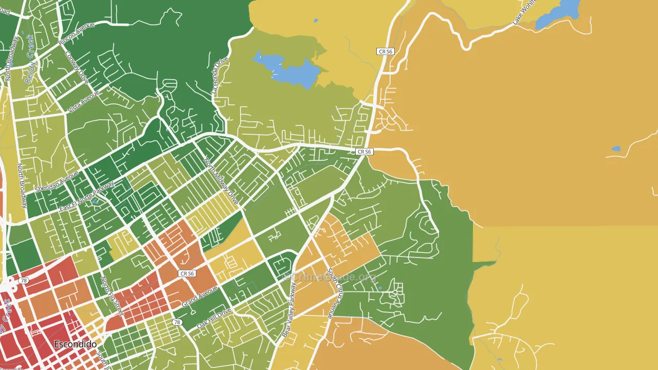 East Grove, Escondido, CA Map of Burglary Rates