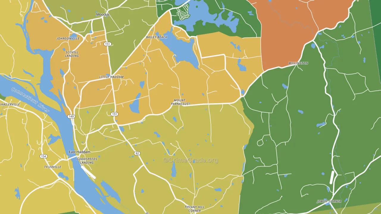 East Haddam, CT Map of Burglary Rates